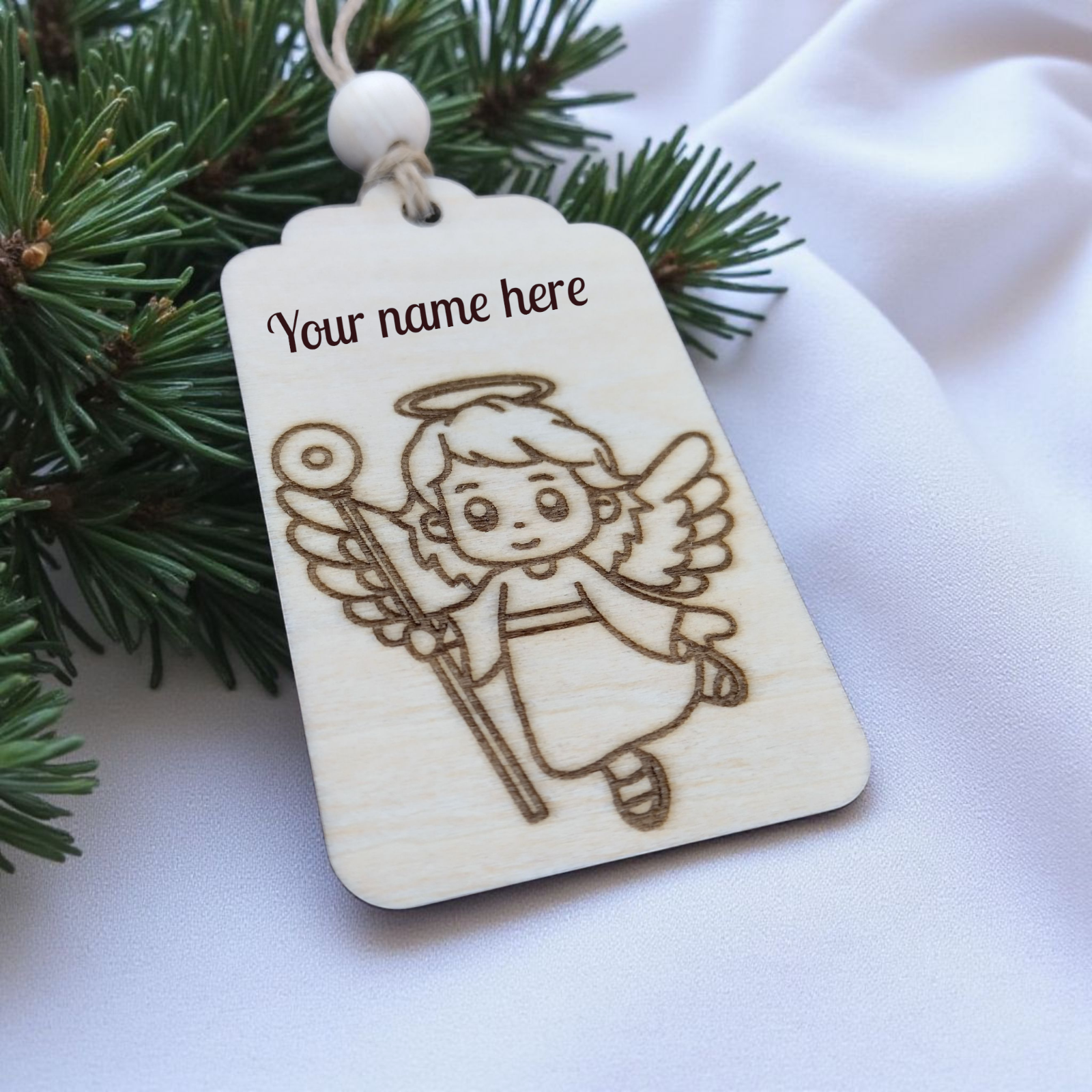 Wooden angel Christmas gift tag – engraved, personalised and made with love by CraftRay Gifts.