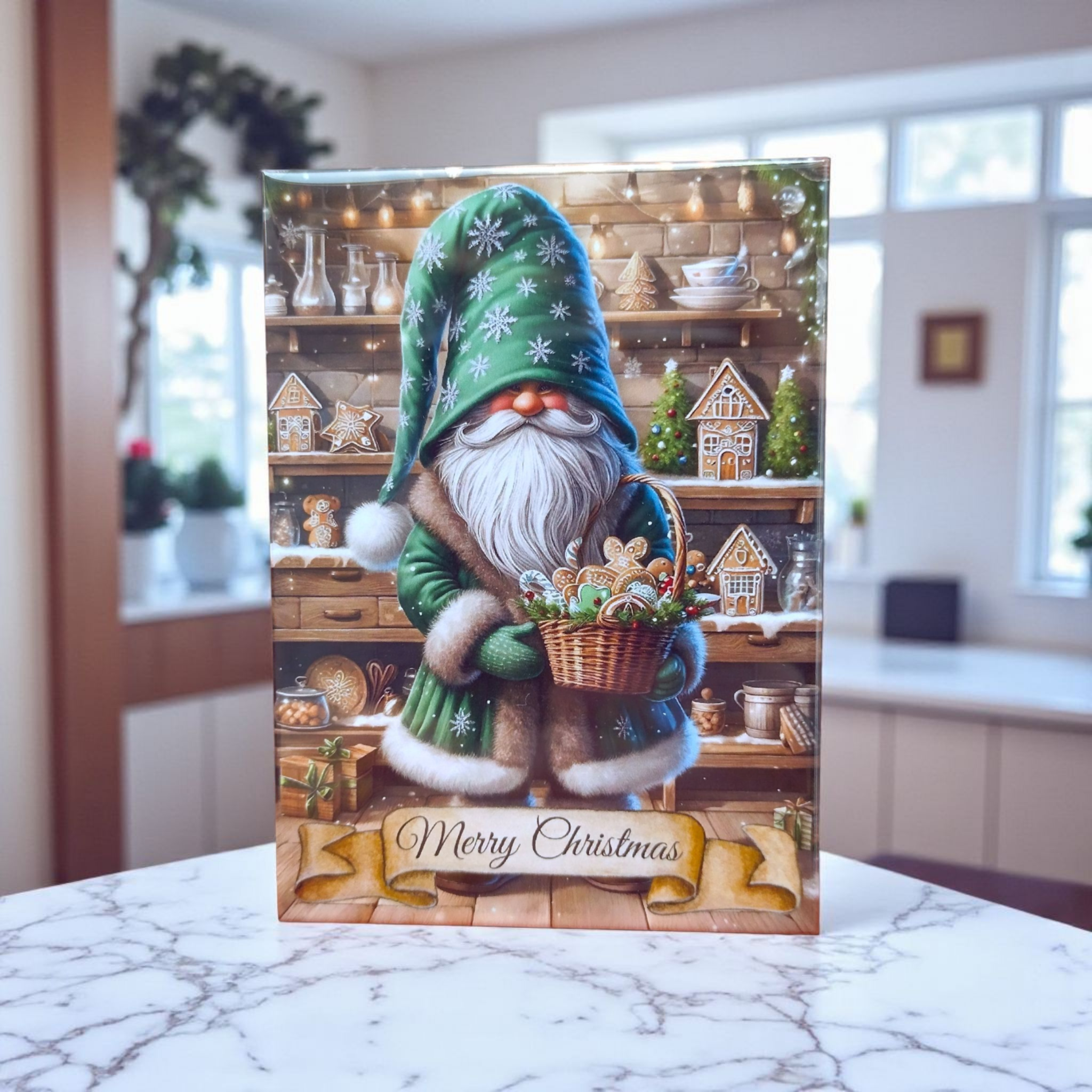 Green hat gnome magnet holding cookies, festive Merry Christmas design – CraftRay Gifts