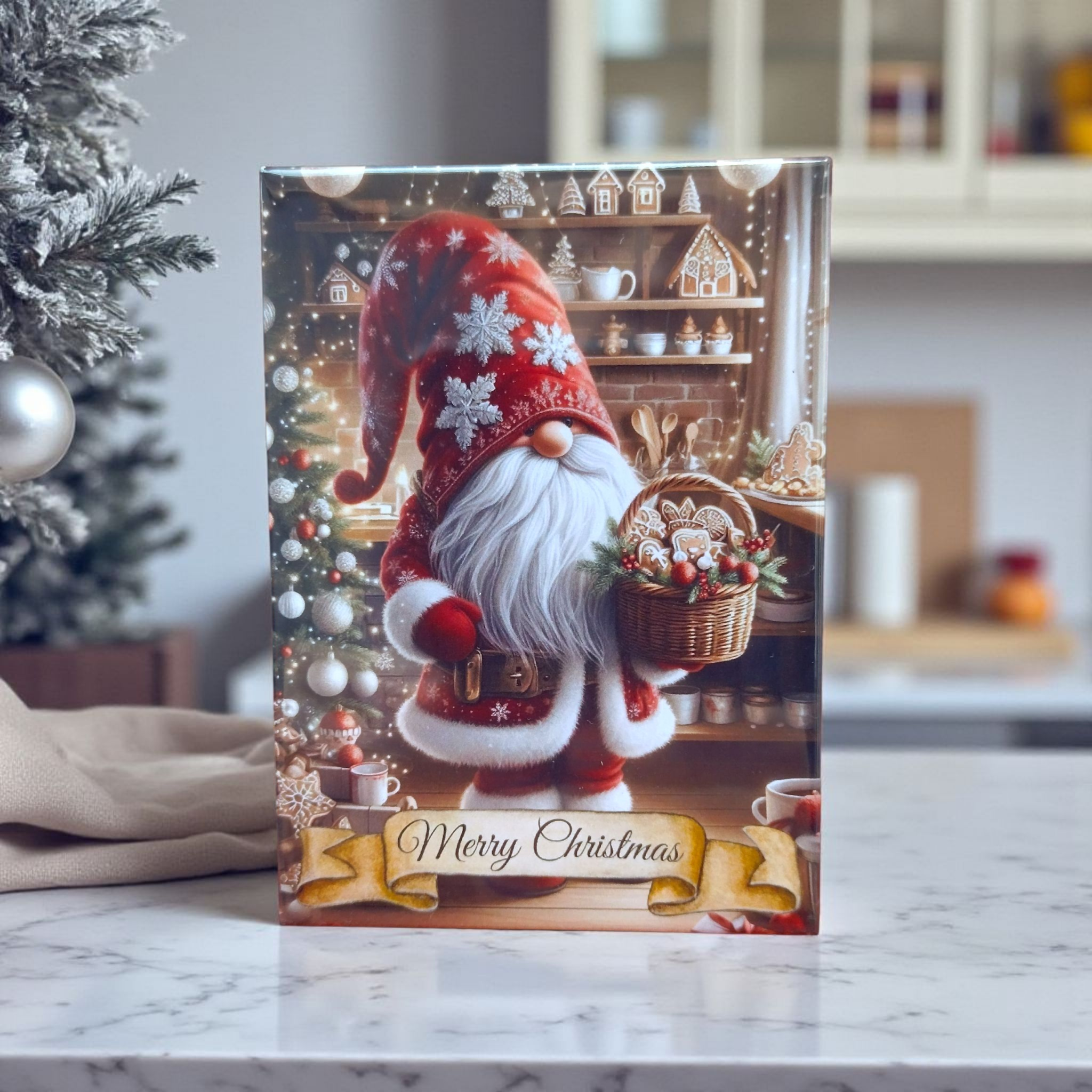 Christmas gnome fridge magnet with red hat and gingerbread basket – CraftRay Gifts
