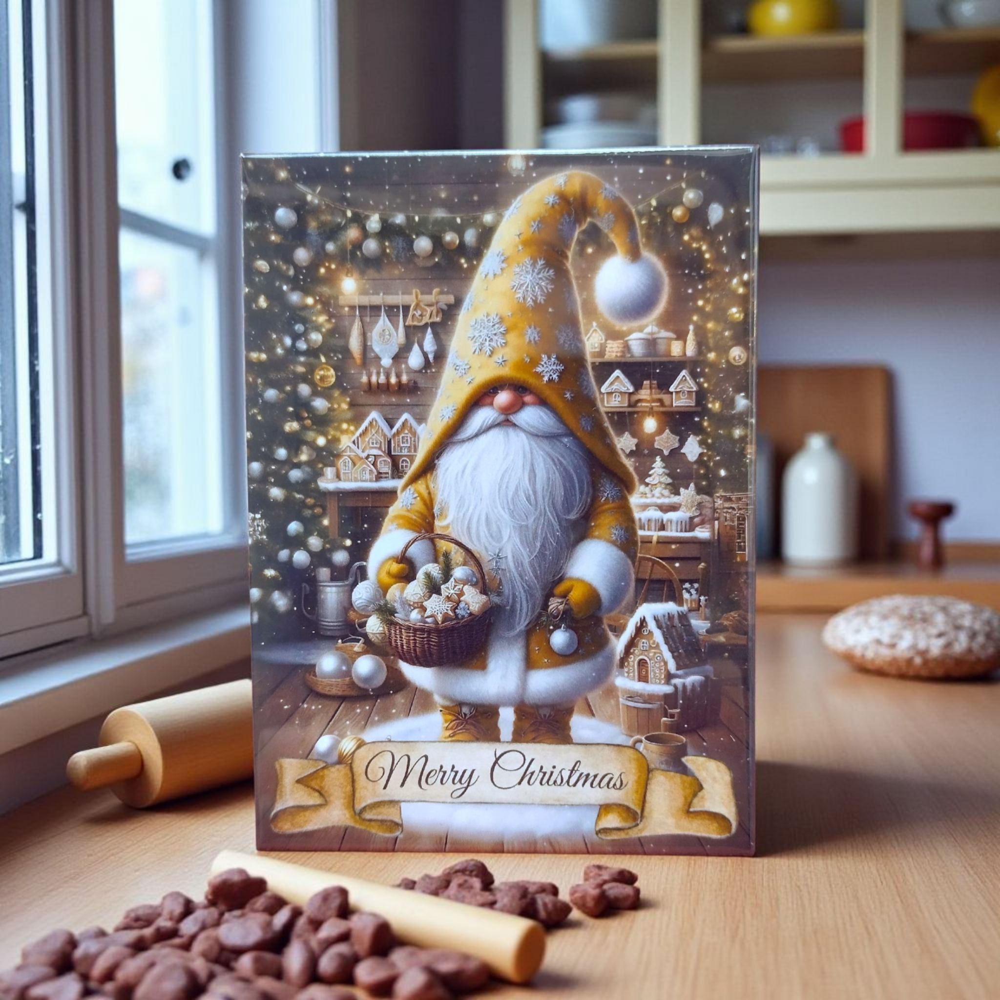 Yellow hat Christmas gnome magnet with gingerbread house design – CraftRay Gifts