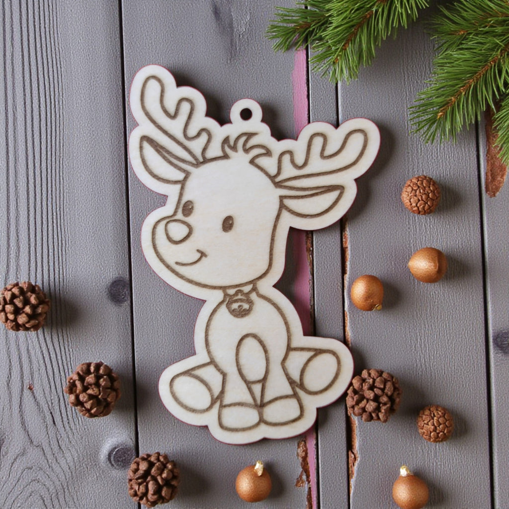 Baby reindeer wooden ornament, cute holiday gift idea by CraftRay Gifts.