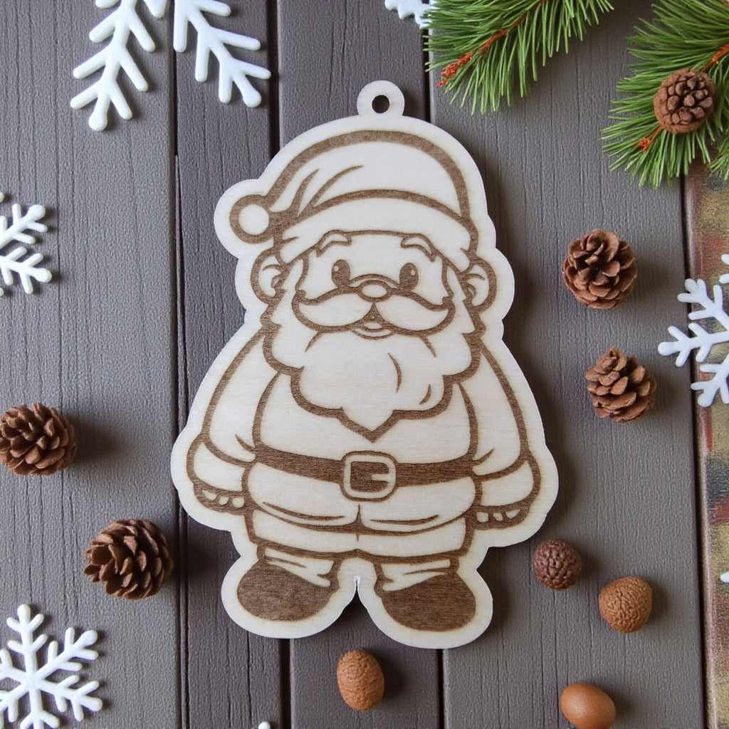 Santa Claus gnome ornament with big beard, cute Christmas wooden decor.