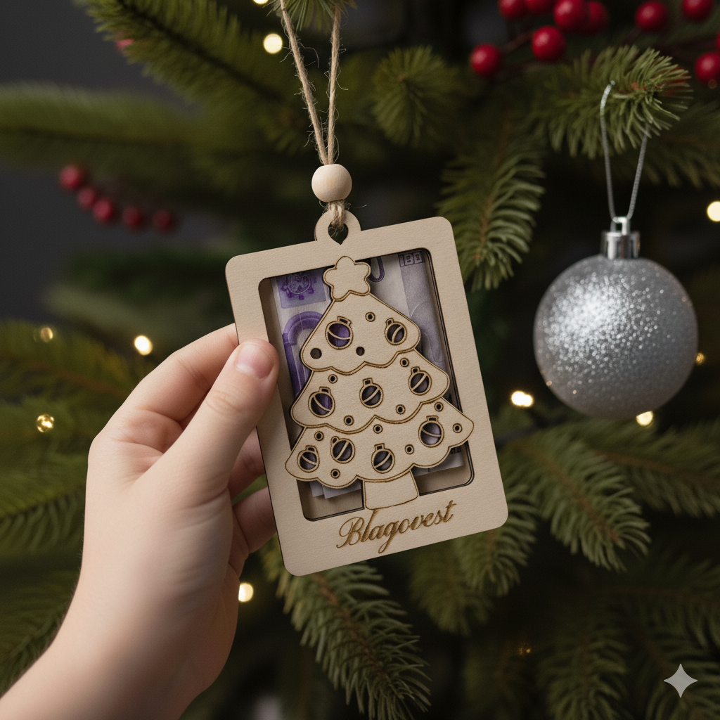 Personalized wooden Christmas tree money holder ornament