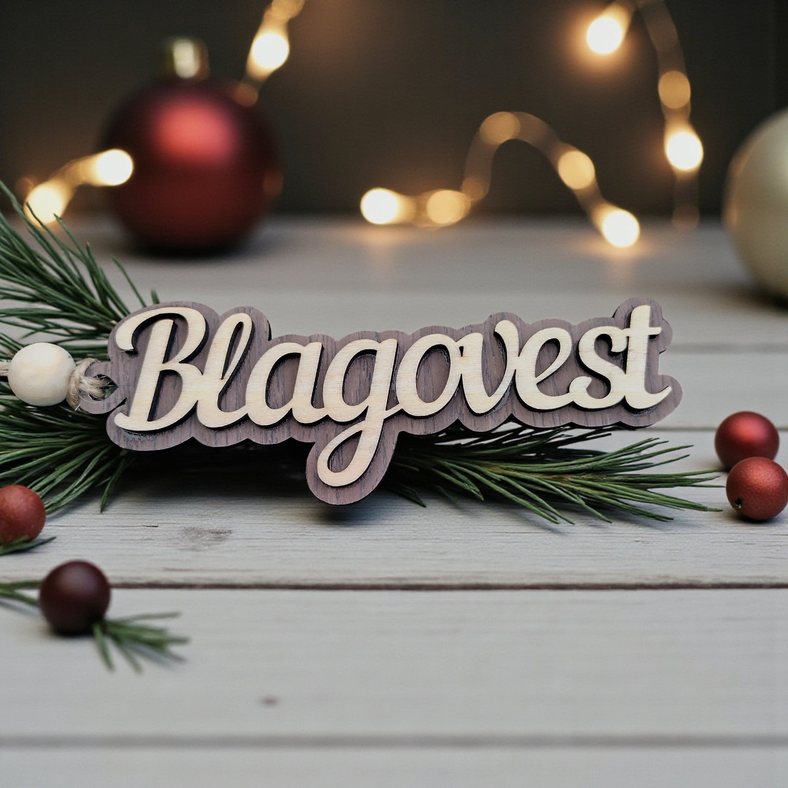 Personalised wooden name tag ornament made in the UK – eco friendly laser cut name gift