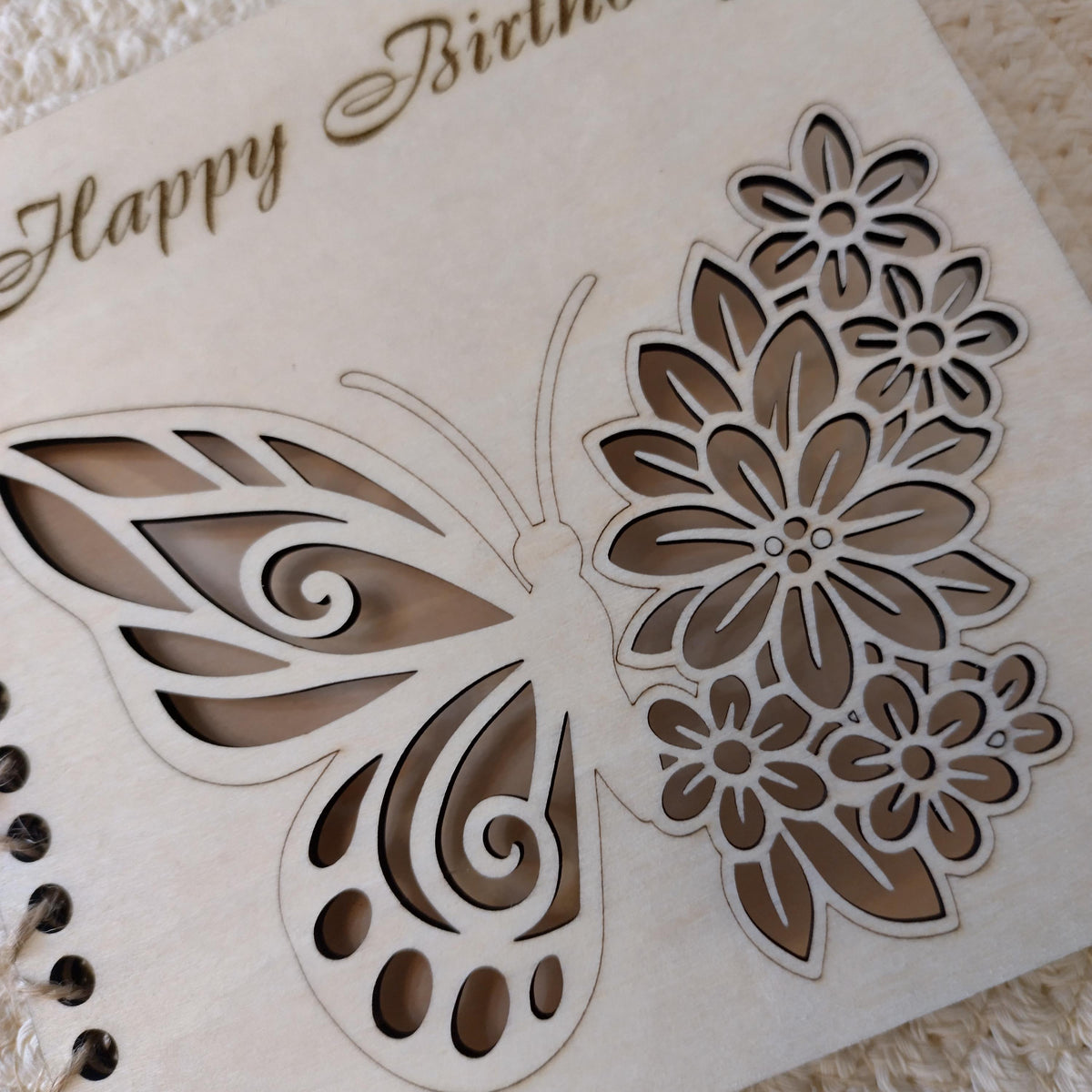Wooden Happy Birthday Card for Her | Laser Cut Floral Butterfly Birthday Card | Engraved Wooden Keepsake Greeting Card Gift - product photo 9