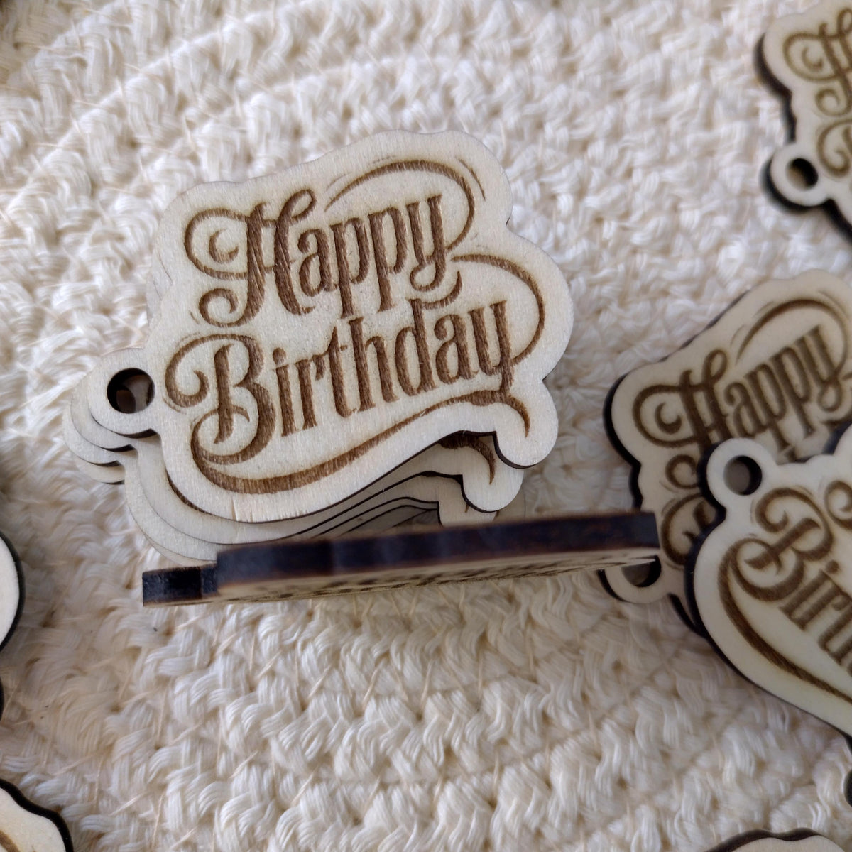 Happy Birthday Wood Gift Tags, Set of 20 Laser Cut Engraved Birthday Party Favor Tags, Rustic Mini Wooden Tags for Cards & Gifts Wrap, 4x3cm - product photo 4