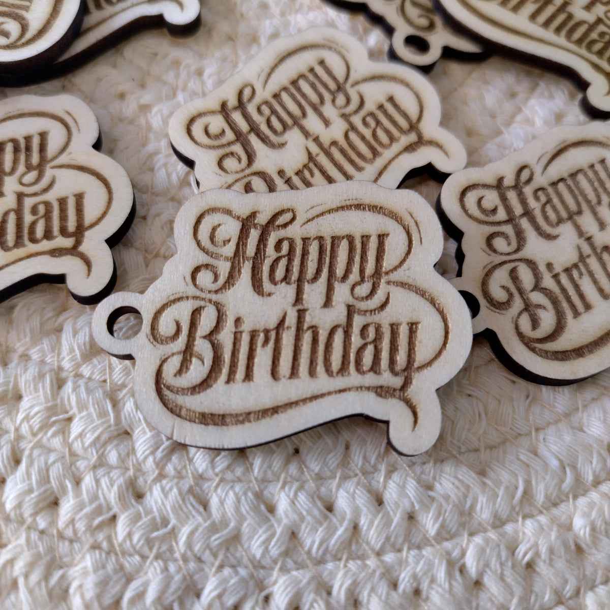 Happy Birthday Wood Gift Tags, Set of 20 Laser Cut Engraved Birthday Party Favor Tags, Rustic Mini Wooden Tags for Cards & Gifts Wrap, 4x3cm - product photo 2