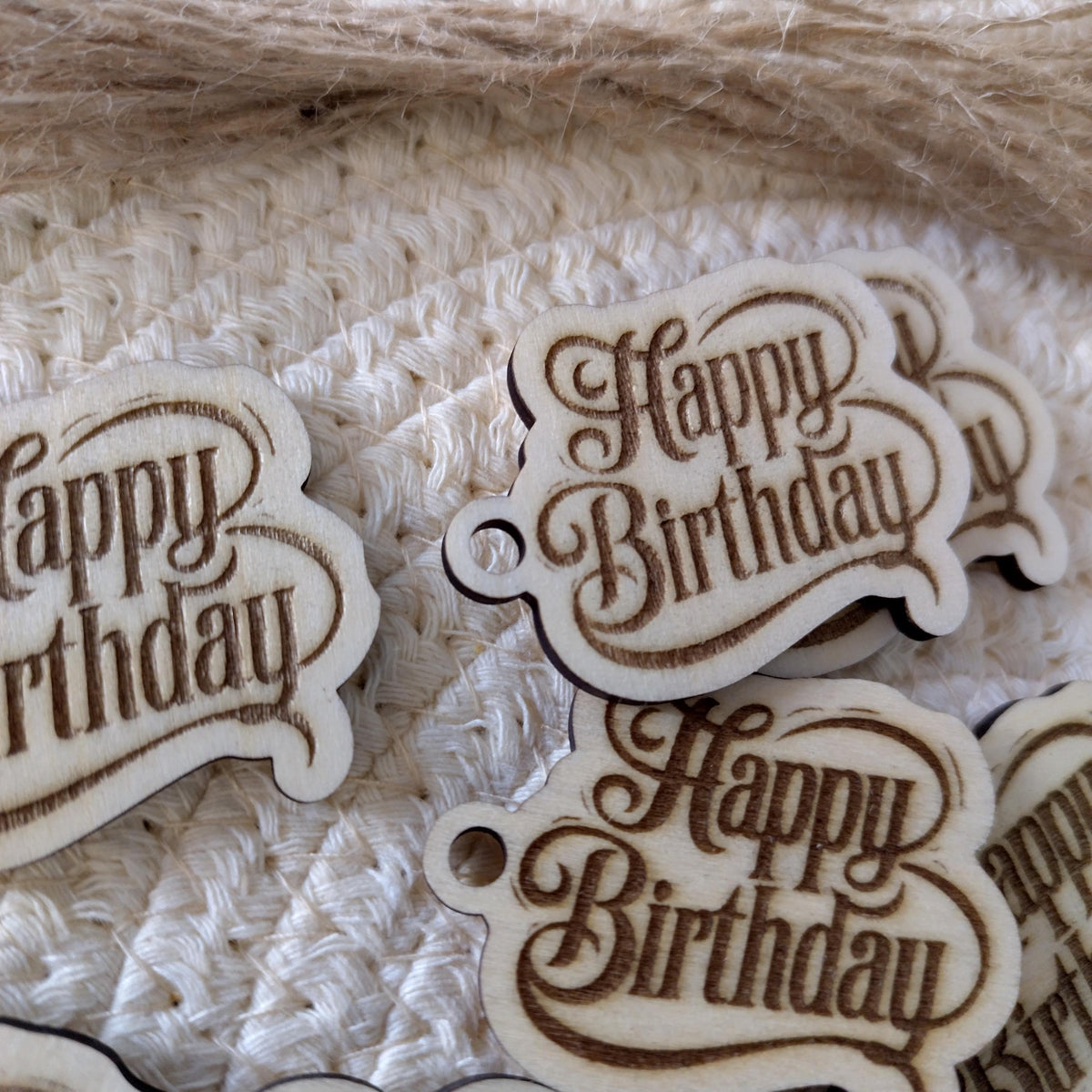 Happy Birthday Wood Gift Tags, Set of 20 Laser Cut Engraved Birthday Party Favor Tags, Rustic Mini Wooden Tags for Cards & Gifts Wrap, 4x3cm - product photo 5