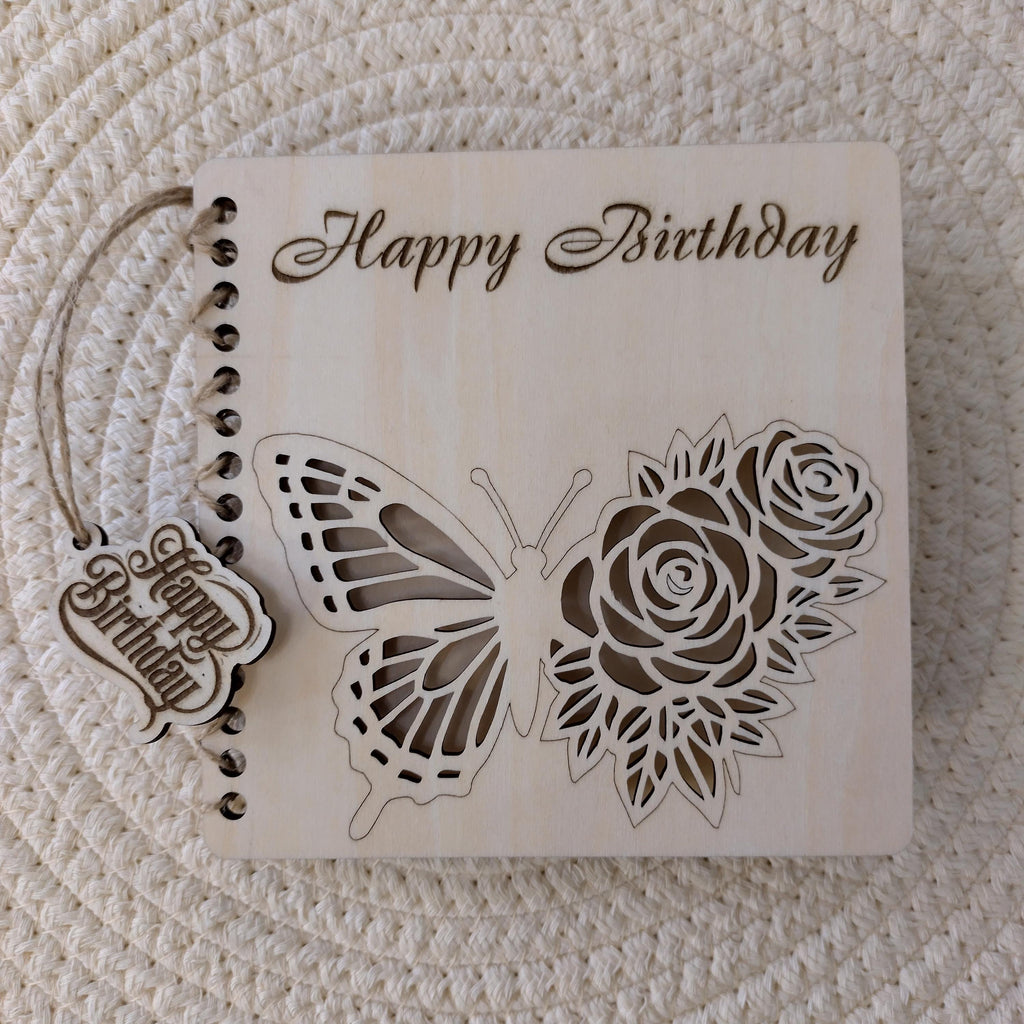 Wooden Happy Birthday Card | Laser Cut Floral Rose Butterfly Card | Milestone 65th 75th 80th 90th 100th Birthday Keepsake - product photo 5