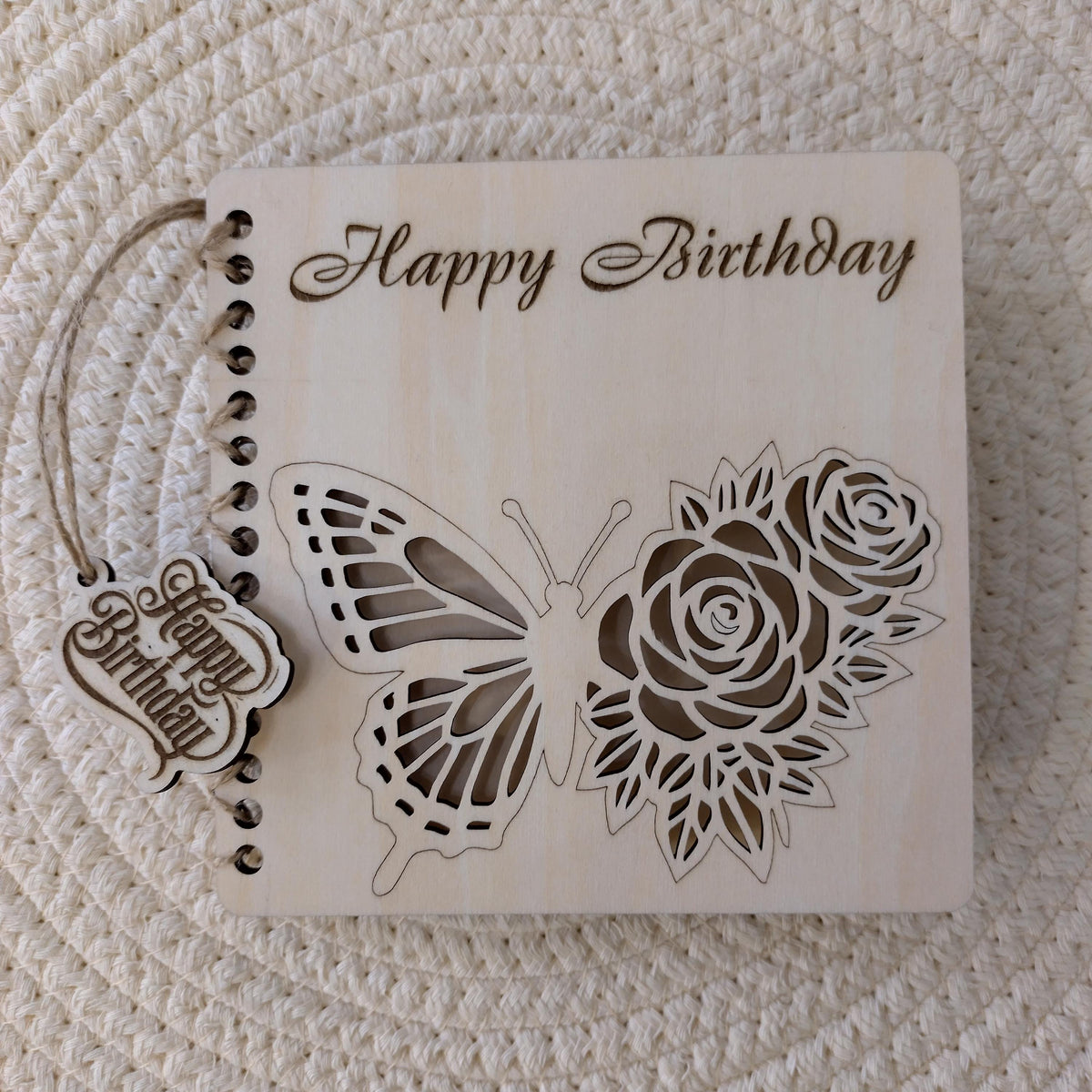 Wooden Happy Birthday Card | Laser Cut Floral Rose Butterfly Card | Milestone 65th 75th 80th 90th 100th Birthday Keepsake - product photo 5
