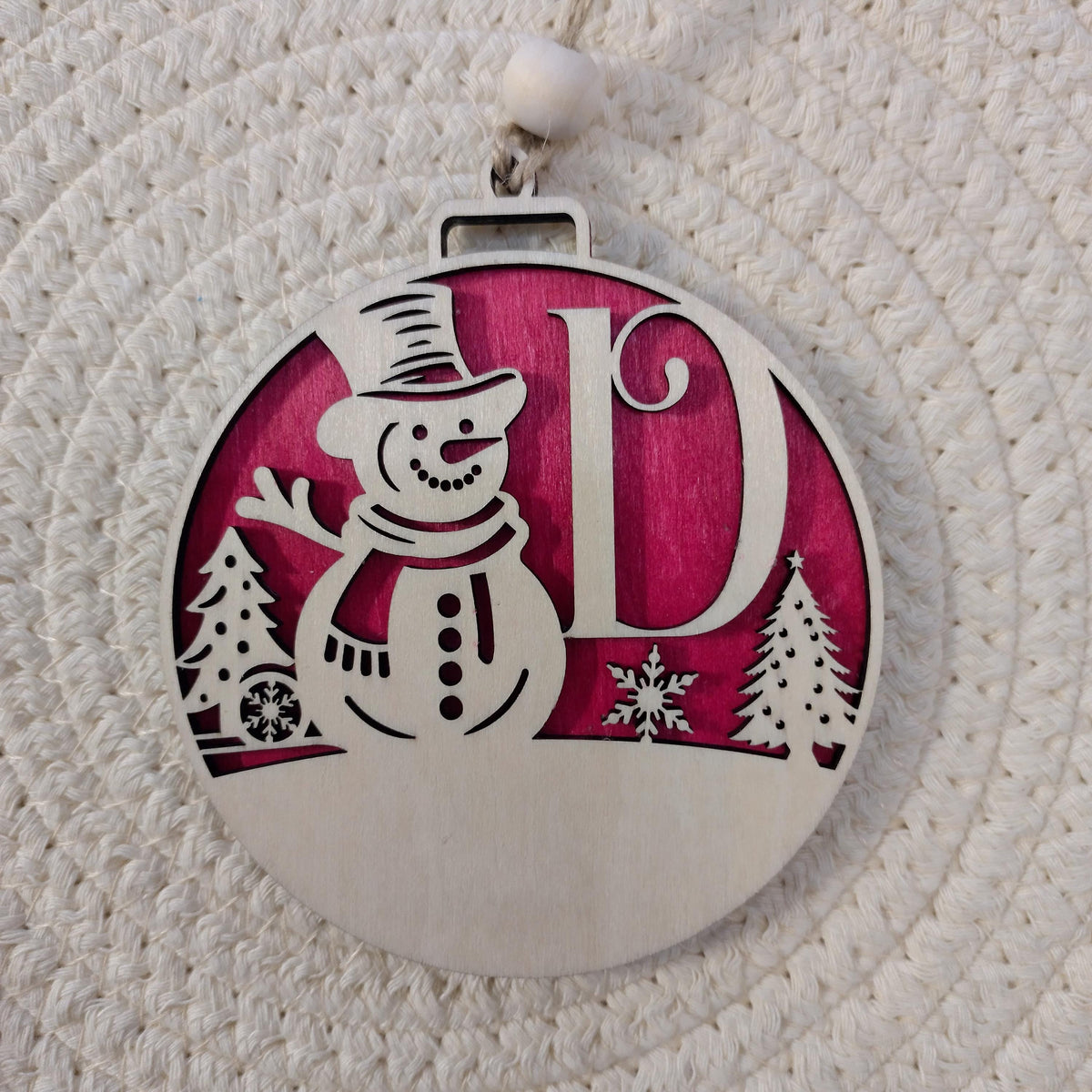Personalized Snowman Christmas Ornament—Custom Initial Laser Cut Bauble, Wooden Xmas Tree Decoration, Gift Tag Idea - product photo 6