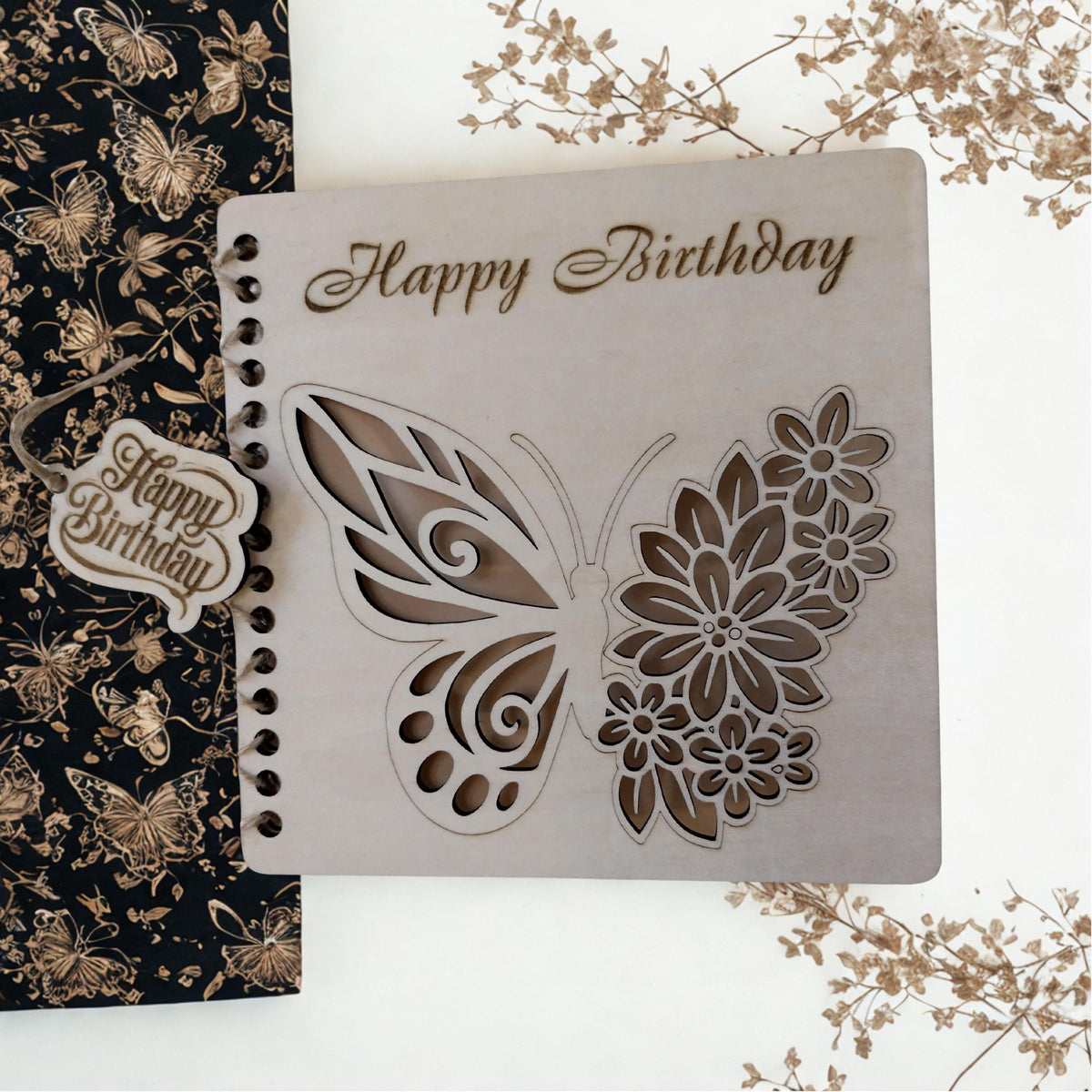 Wooden Happy Birthday Card for Her | Laser Cut Floral Butterfly Birthday Card | Engraved Wooden Keepsake Greeting Card Gift - product photo 8