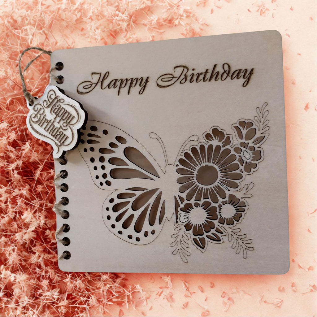 Personalised Wooden Happy Birthday Card | Laser Cut Floral Butterfly Card | Milestone 40th 50th 60th 70th Birthday Keepsake - product photo 6