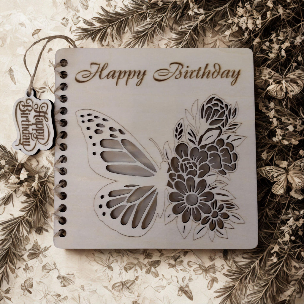 Laser Cut Wooden Happy Birthday Card | Butterfly Floral Birthday Card for Her | Engraved Wooden Keepsake 21st 30th 40th Gift - product photo 3