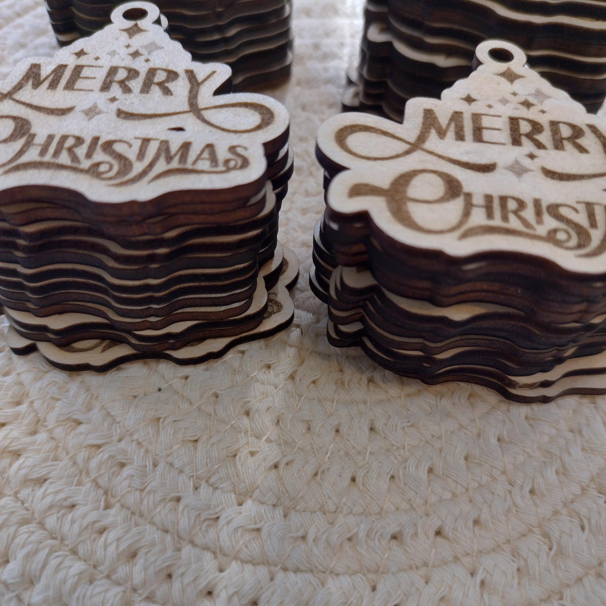 Merry Christmas Wooden Gift Tags|Laser Cut Holiday Ornaments with Twine|Xmas Tree & Stocking Tags|Non Personalized Mini Merry Christmas Tags - product photo 3