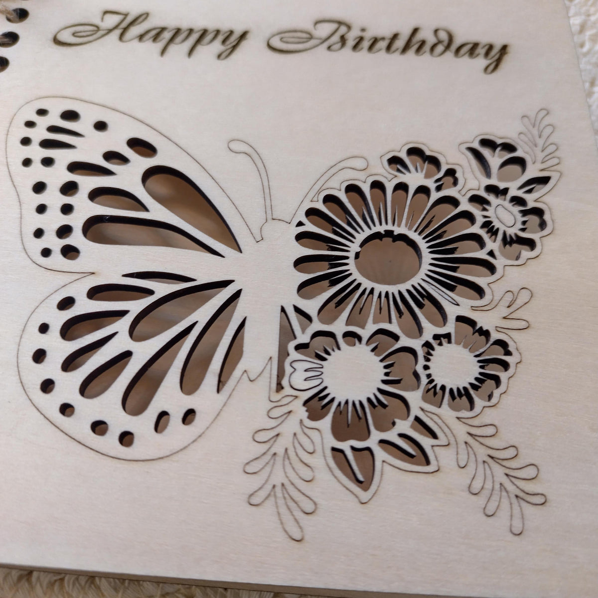 Personalised Wooden Happy Birthday Card | Laser Cut Floral Butterfly Card | Milestone 40th 50th 60th 70th Birthday Keepsake - product photo 5