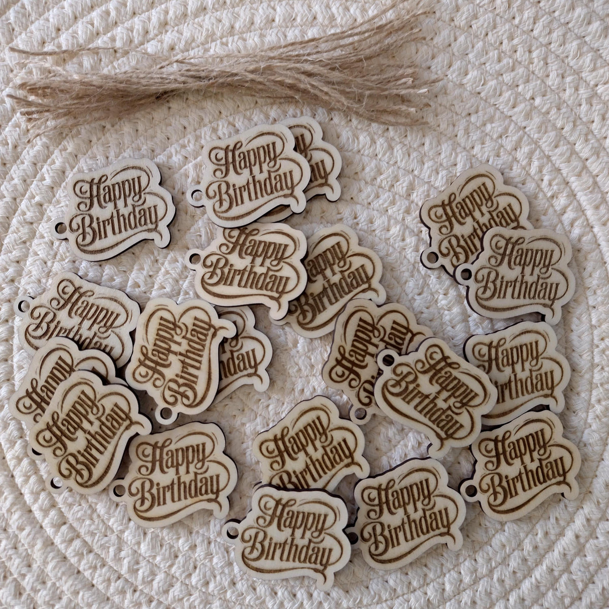 Happy Birthday Wood Gift Tags, Set of 20 Laser Cut Engraved Birthday Party Favor Tags, Rustic Mini Wooden Tags for Cards & Gifts Wrap, 4x3cm - product photo 3