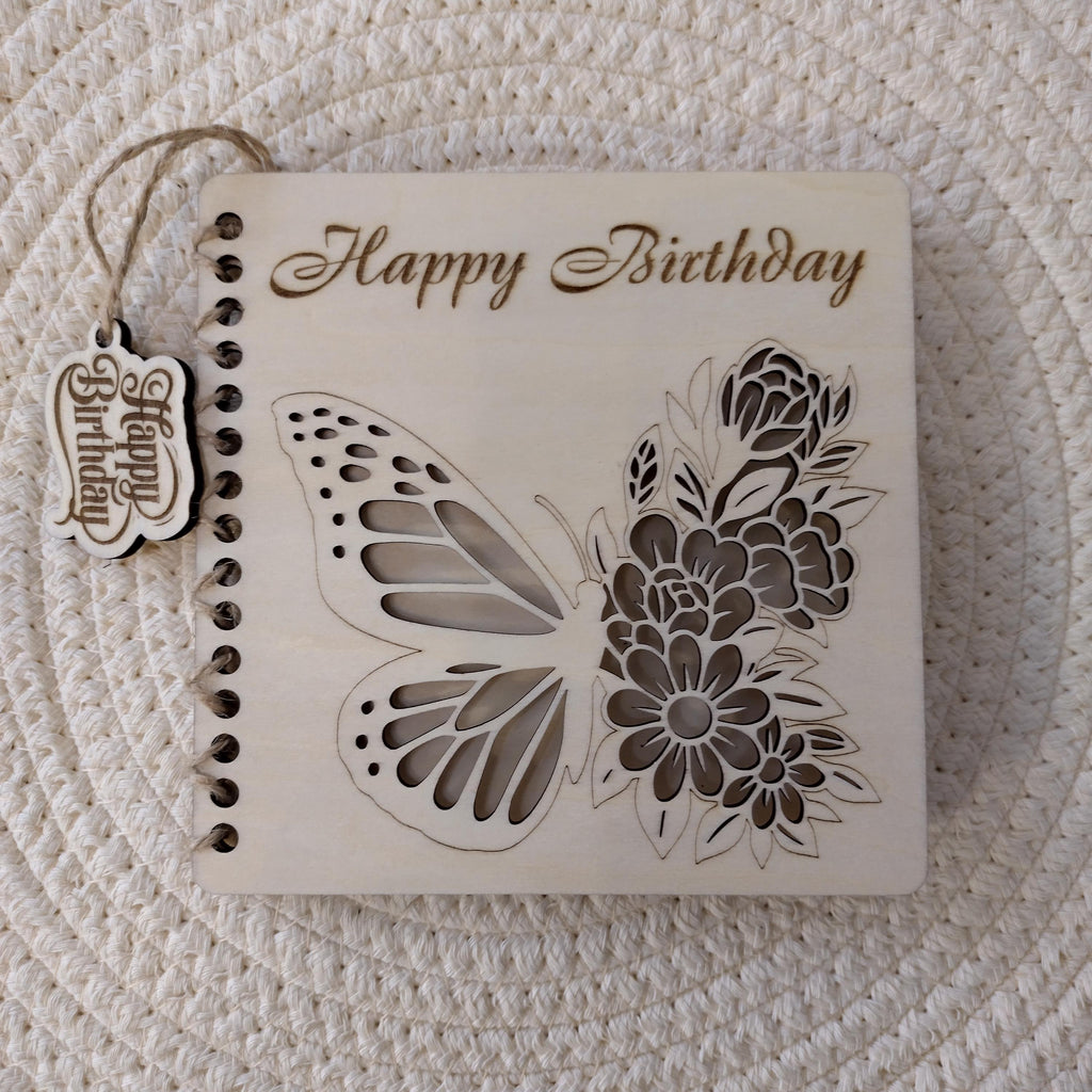 Laser Cut Wooden Happy Birthday Card | Butterfly Floral Birthday Card for Her | Engraved Wooden Keepsake 21st 30th 40th Gift - product photo 4