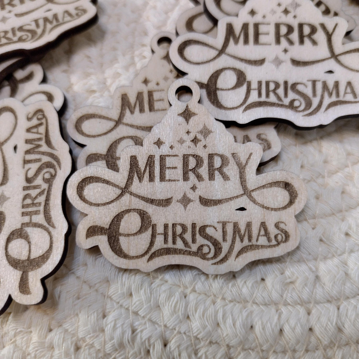 Merry Christmas Wooden Gift Tags|Laser Cut Holiday Ornaments with Twine|Xmas Tree & Stocking Tags|Non Personalized Mini Merry Christmas Tags - product photo 5