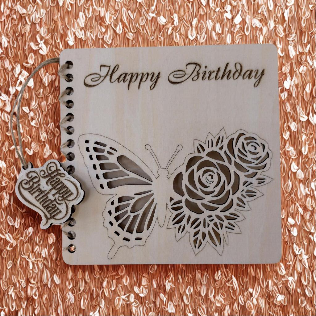 Wooden Happy Birthday Card | Laser Cut Floral Rose Butterfly Card | Milestone 65th 75th 80th 90th 100th Birthday Keepsake - product photo 4