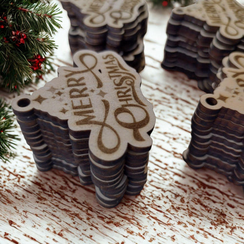 Merry Christmas Wooden Gift Tags|Laser Cut Holiday Ornaments with Twine|Xmas Tree & Stocking Tags|Non Personalized Mini Merry Christmas Tags