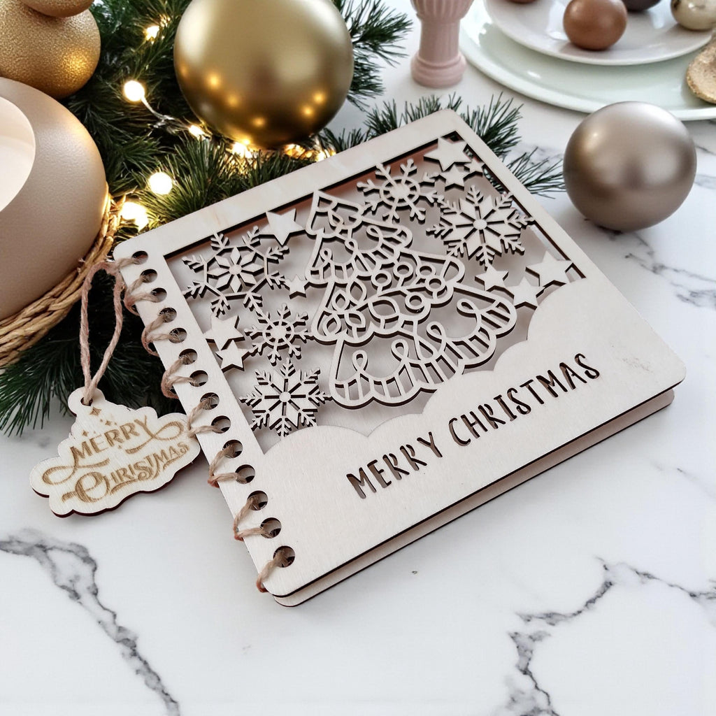 Personalized Wooden Christmas Greeting Card | Custom Engraved Holiday Card Keepsake | Eco Laser Cut Xmas Card | Farmhouse Decor - product photo 2