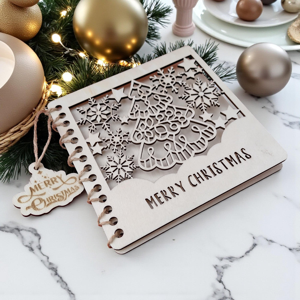 Personalized Wooden Christmas Greeting Card | Custom Engraved Holiday Card Keepsake | Eco Laser Cut Xmas Card | Farmhouse Decor - product photo 2