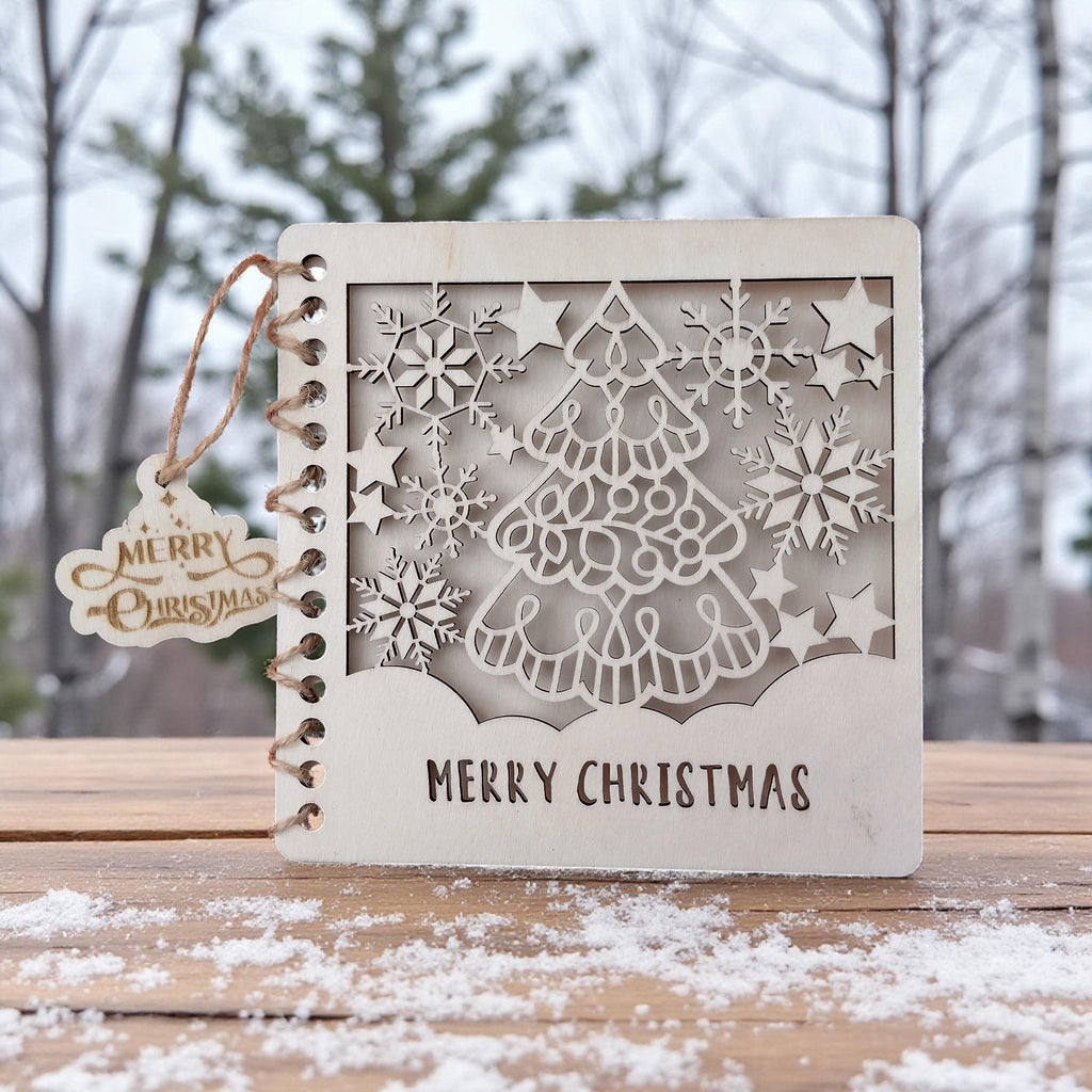 Personalized Wooden Christmas Greeting Card | Custom Engraved Holiday Card Keepsake | Eco Laser Cut Xmas Card | Farmhouse Decor