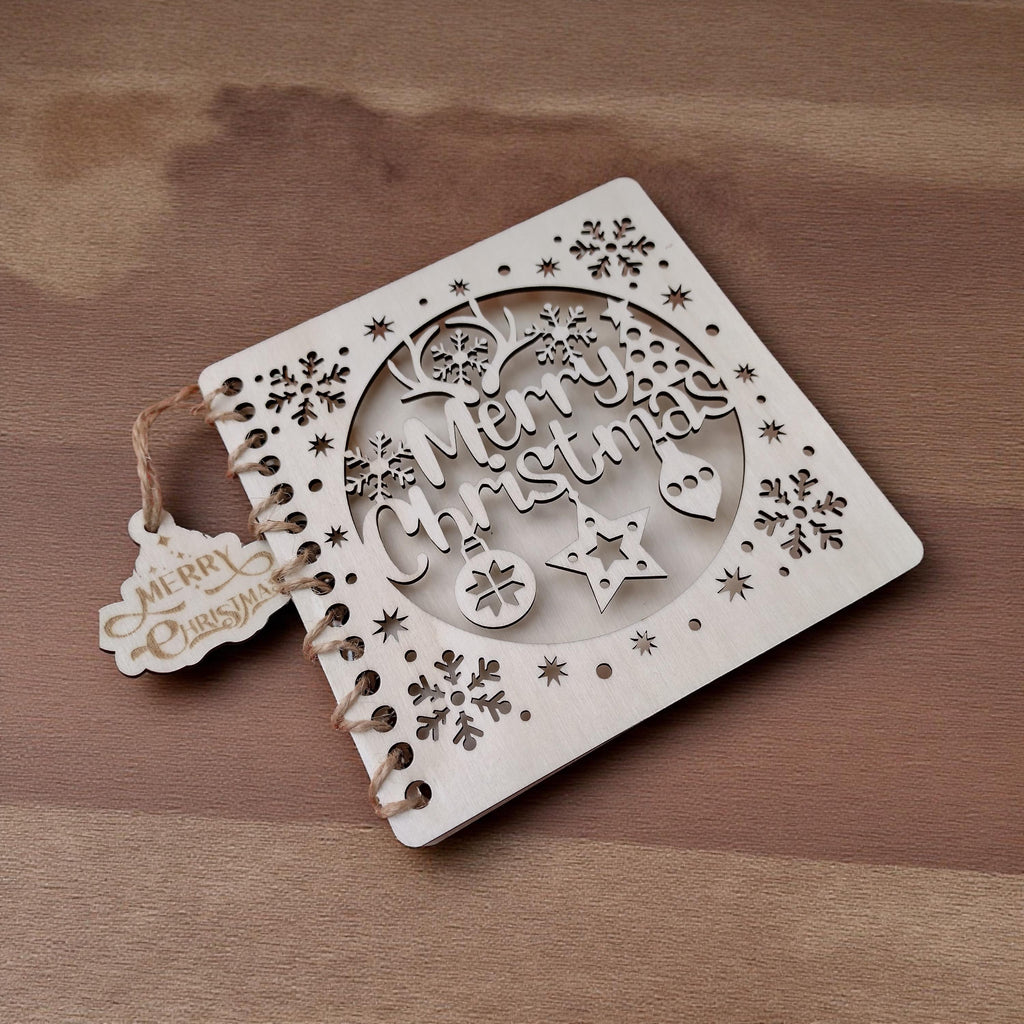Wooden Christmas Greeting Card | Personalised Engraved Holiday Card | Eco Reusable Xmas Card Keepsake | Farmhouse Wood Decor - product photo 2