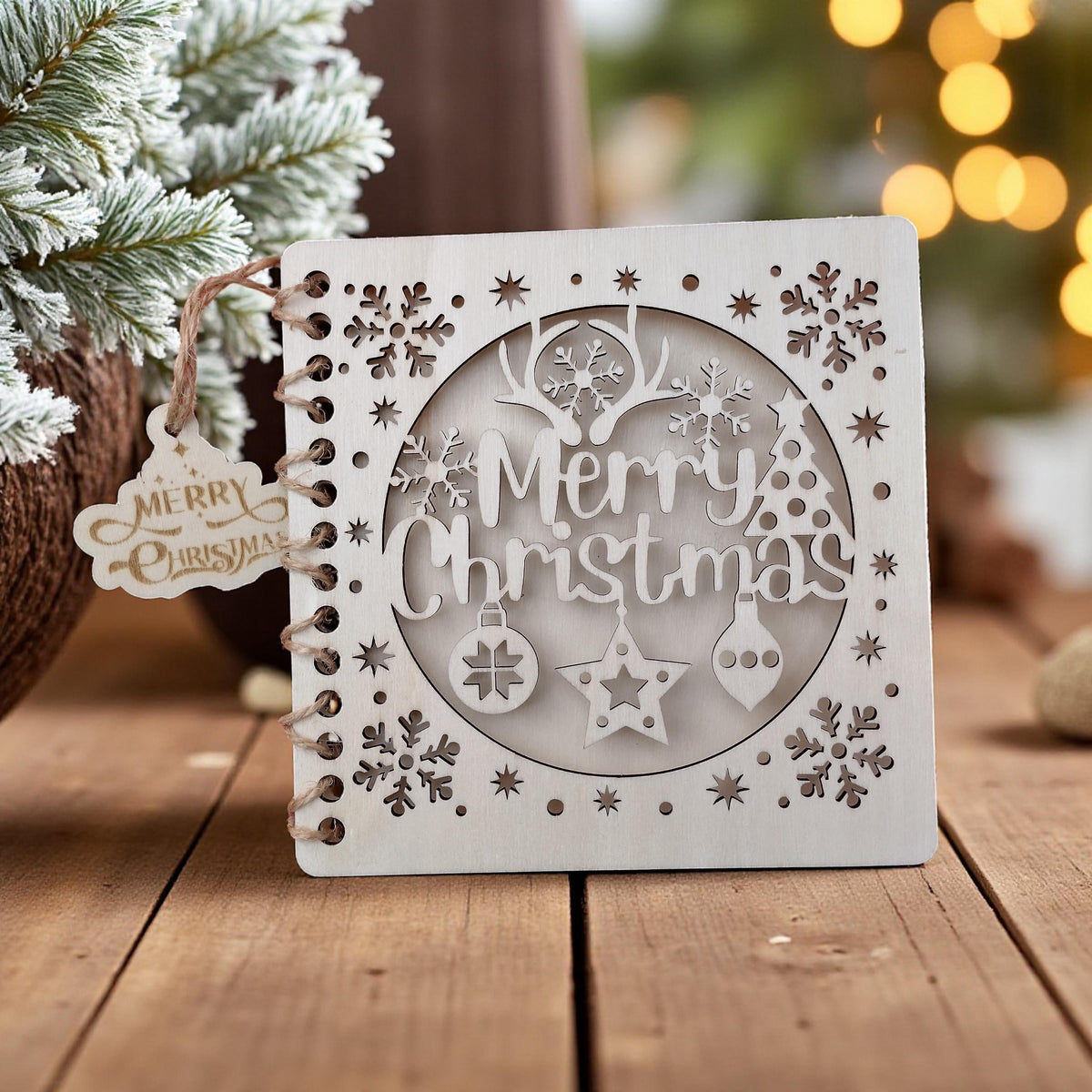 Wooden Christmas Greeting Card | Personalised Engraved Holiday Card | Eco Reusable Xmas Card Keepsake | Farmhouse Wood Decor