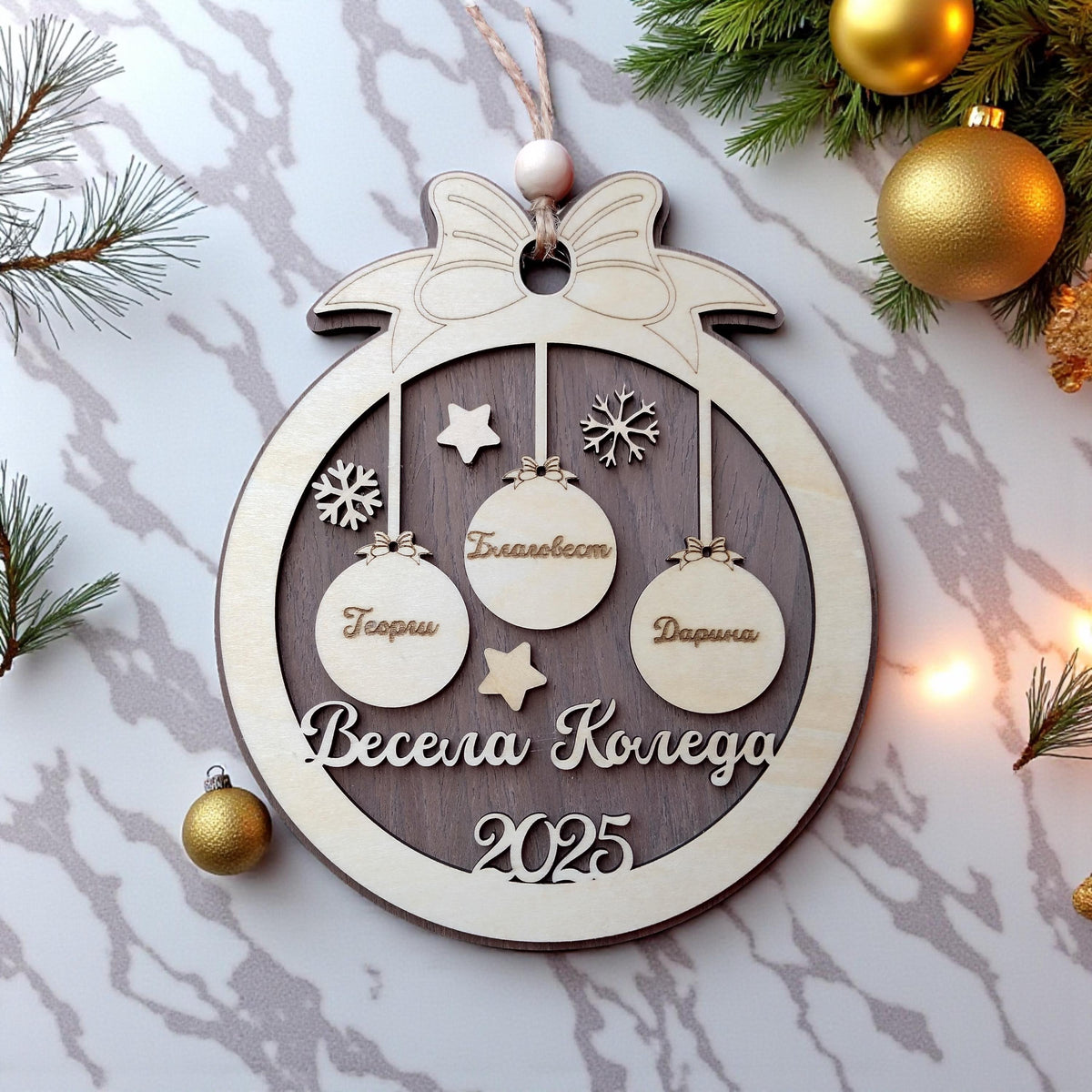 Personalized Wooden Christmas Ornament 2025 – Custom Family Names, Pet Paw Option, Handmade Rustic Holiday Decoration, Tree or Wall Hanging - product photo 3