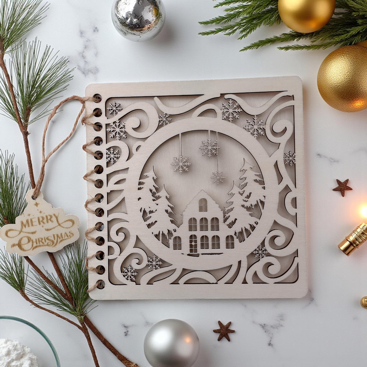 Personalised Wooden Christmas Card | Engraved Xmas Card Keepsake | Reusable Wood Holiday Card | Eco Laser Cut Greeting Card - product photo 3