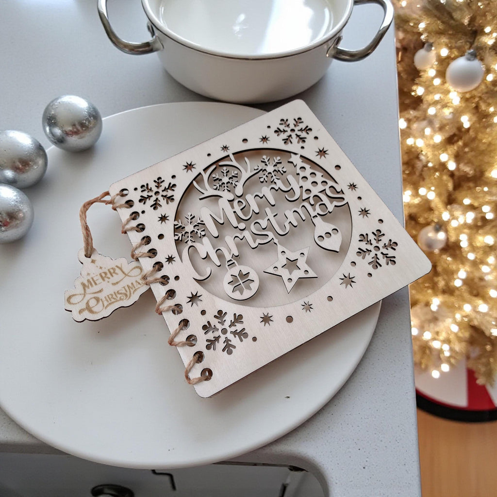 Wooden Christmas Greeting Card | Personalised Engraved Holiday Card | Eco Reusable Xmas Card Keepsake | Farmhouse Wood Decor - product photo 3