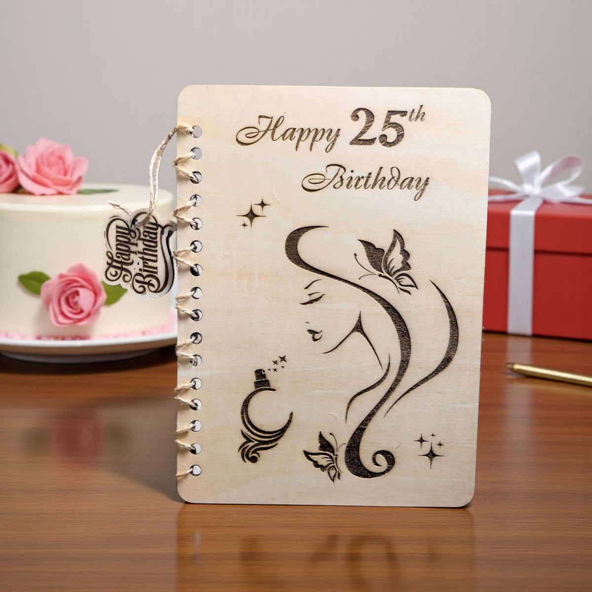 Personalised Wooden 25th Birthday Card for Women | Happy Birthday Card Her | A5 Laser Engraved Keepsake Gift Daughter Sister - product photo 3