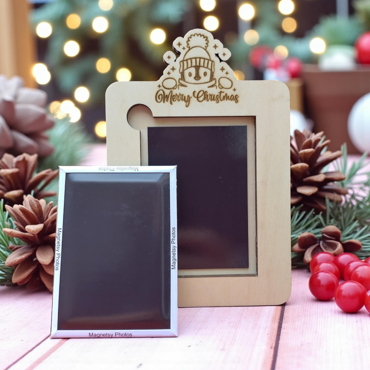 Personalized Wooden Christmas Photo Frame | Magnetic Birch Picture Holder | Custom Family Keepsake | Laser Cut Holiday Gift Display - product photo 9