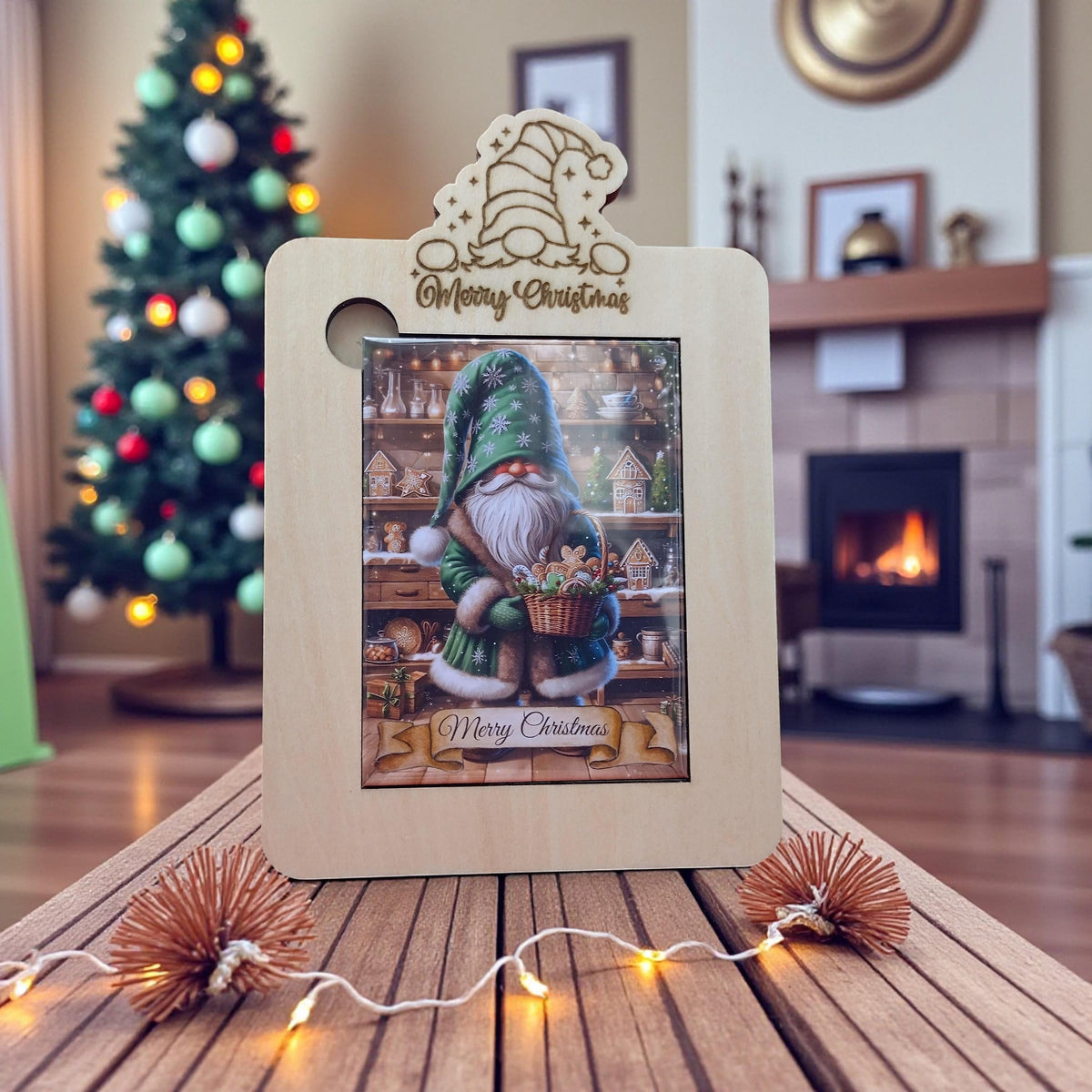 Personalized Wooden Christmas Photo Frame | Magnetic Birch Picture Holder | Custom Family Keepsake | Laser Cut Holiday Gift Display - product photo 6