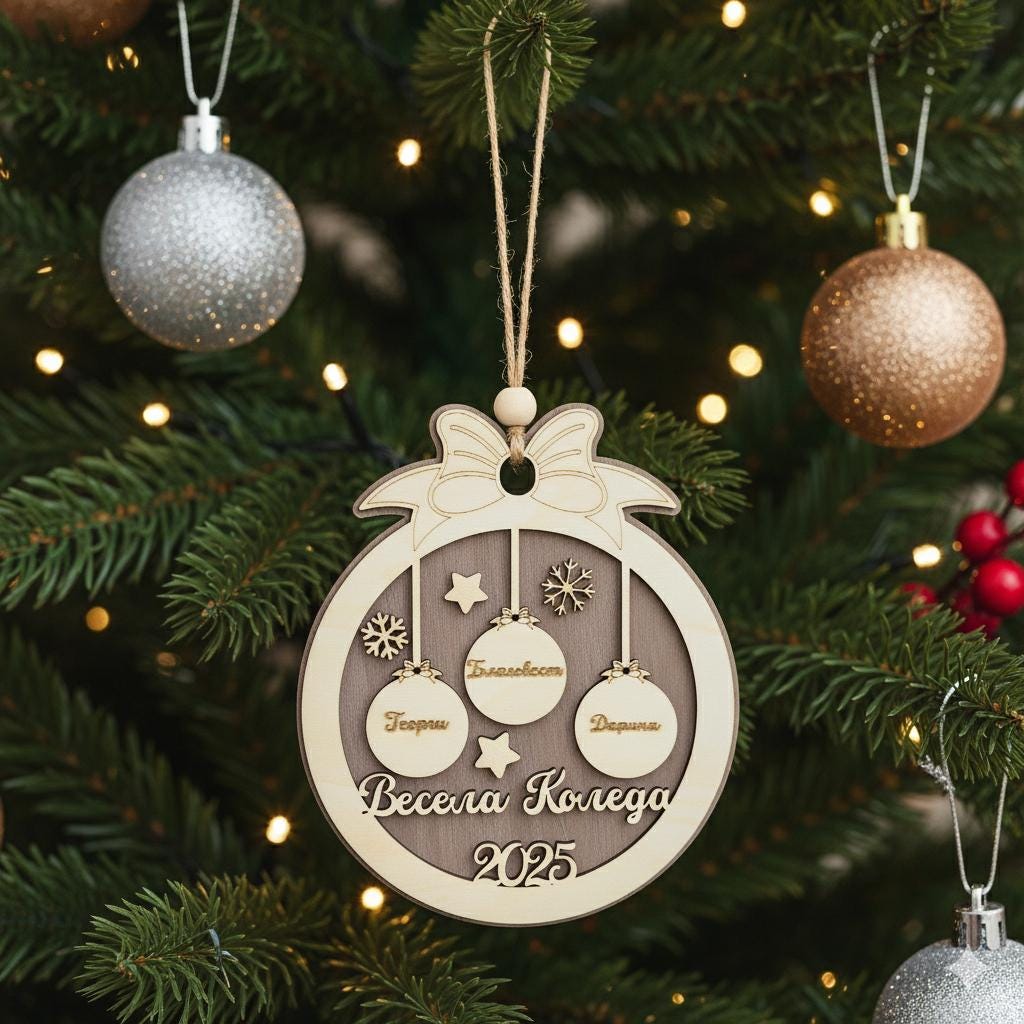 Personalized Wooden Christmas Ornament 2025 – Custom Family Names, Pet Paw Option, Handmade Rustic Holiday Decoration, Tree or Wall Hanging - product photo 2