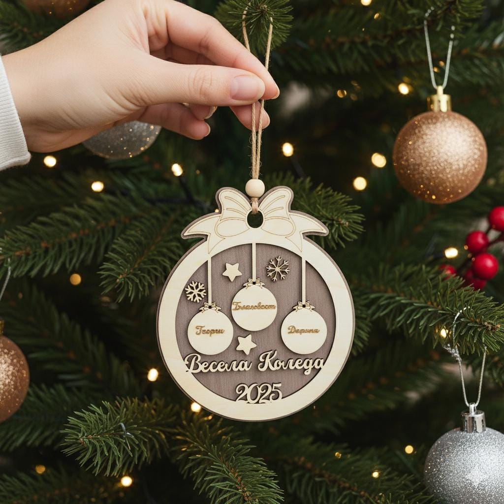 Personalized Wooden Christmas Ornament 2025 – Custom Family Names, Pet Paw Option, Handmade Rustic Holiday Decoration, Tree or Wall Hanging