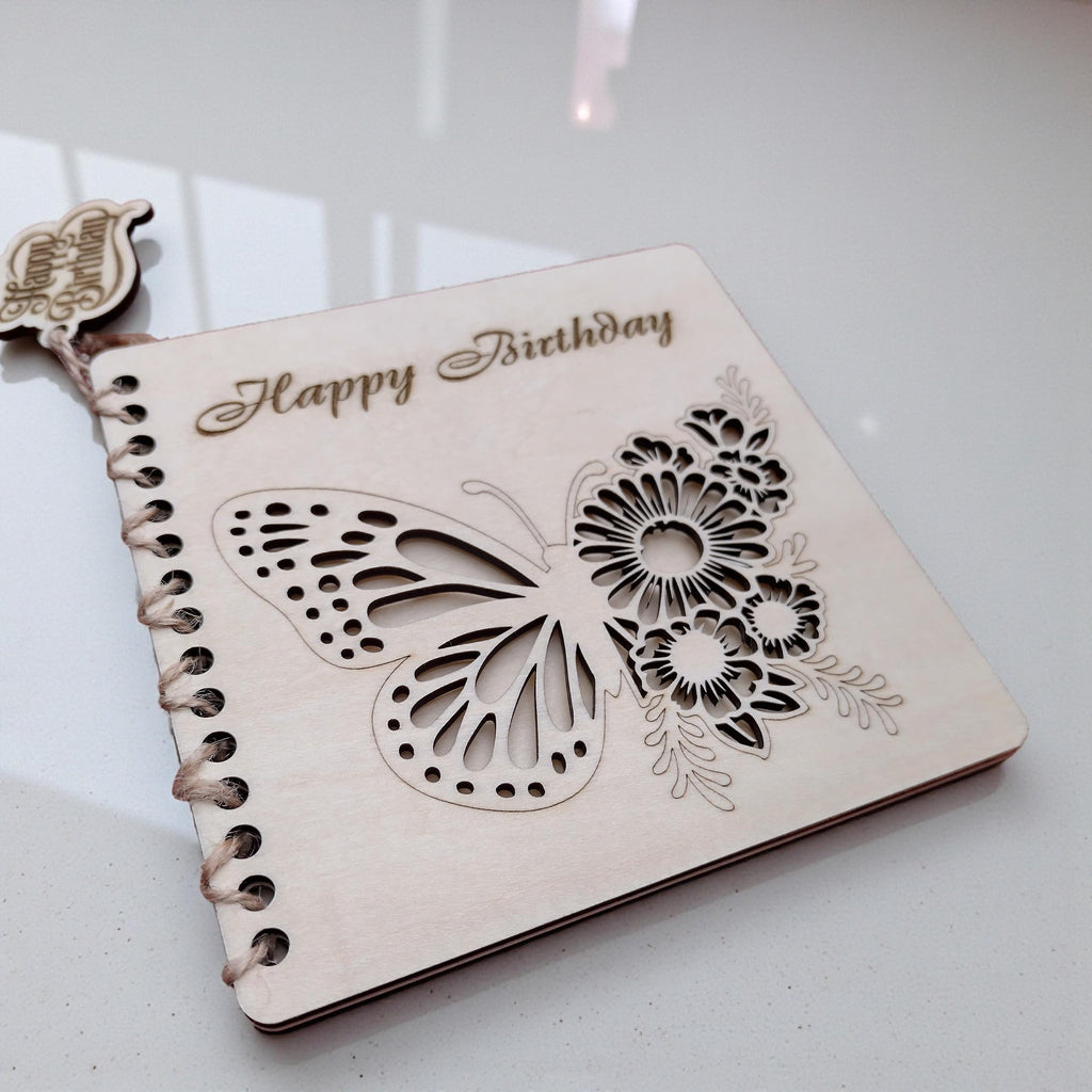 Personalised Wooden Happy Birthday Card | Laser Cut Floral Butterfly Card | Milestone 40th 50th 60th 70th Birthday Keepsake - product photo 4