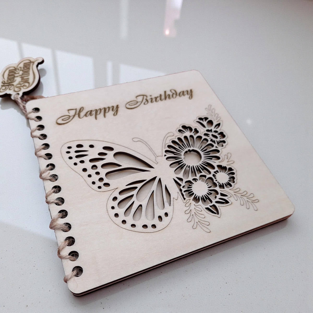 Personalised Wooden Happy Birthday Card | Laser Cut Floral Butterfly Card | Milestone 40th 50th 60th 70th Birthday Keepsake - product photo 4