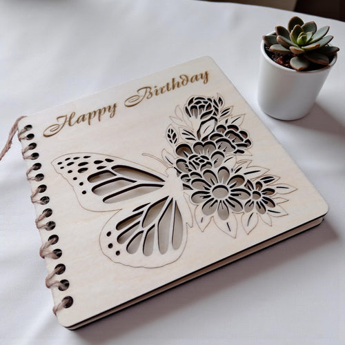 Laser Cut Wooden Happy Birthday Card | Butterfly Floral Birthday Card for Her | Engraved Wooden Keepsake 21st 30th 40th Gift