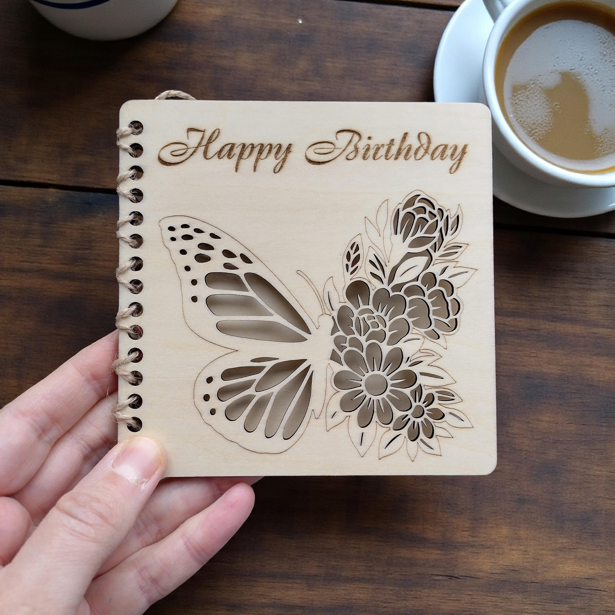 Laser Cut Wooden Happy Birthday Card | Butterfly Floral Birthday Card for Her | Engraved Wooden Keepsake 21st 30th 40th Gift - product photo 2