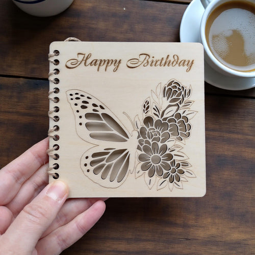 Laser Cut Wooden Happy Birthday Card | Butterfly Floral Birthday Card for Her | Engraved Wooden Keepsake 21st 30th 40th Gift - product photo 2
