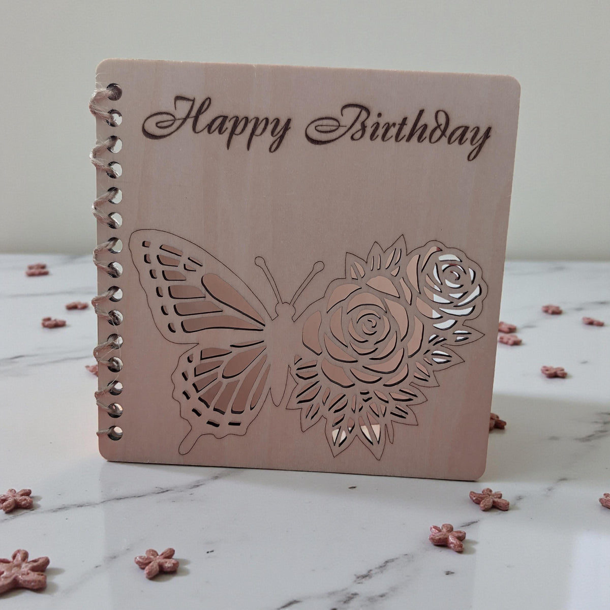 Wooden Happy Birthday Card | Laser Cut Floral Rose Butterfly Card | Milestone 65th 75th 80th 90th 100th Birthday Keepsake - product photo 3