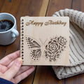 Wooden Happy Birthday Card | Laser Cut Floral Rose Butterfly Card | Milestone 65th 75th 80th 90th 100th Birthday Keepsake