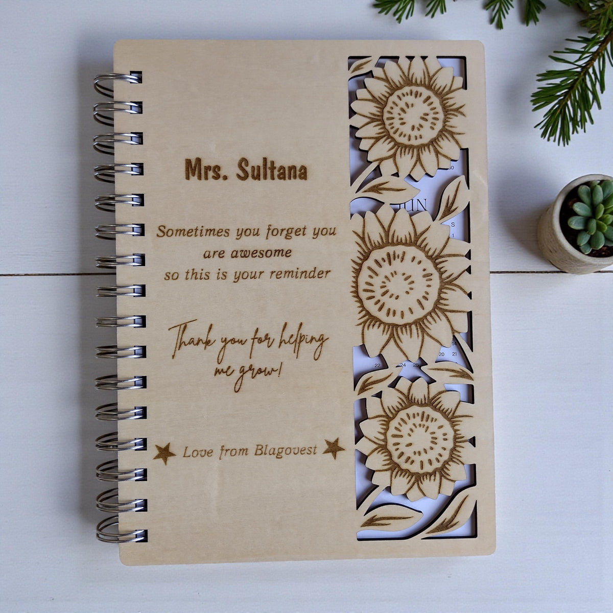 Laser Cut Wooden Notebook Gift Set,Personalized Wooden Stationery Set,Custom Engraved Notebook and Pen Set,Teacher Gift with Pen , Bookmark - product photo 4