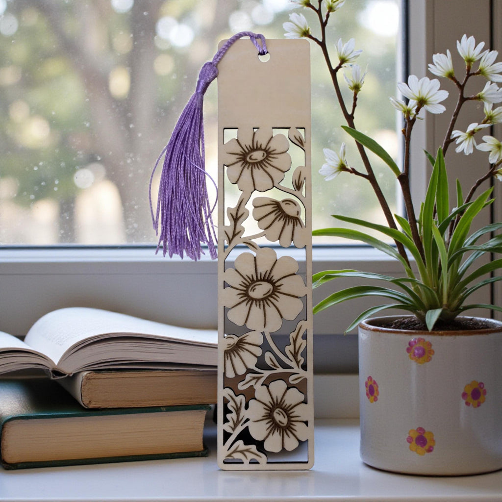 Personalized Wooden Bookmark with Tassel, Laser-Cut Daisy Floral Bookmark, Book Lover Gift, Teacher Appreciation Gift, Custom Name Bookmark - product photo 3