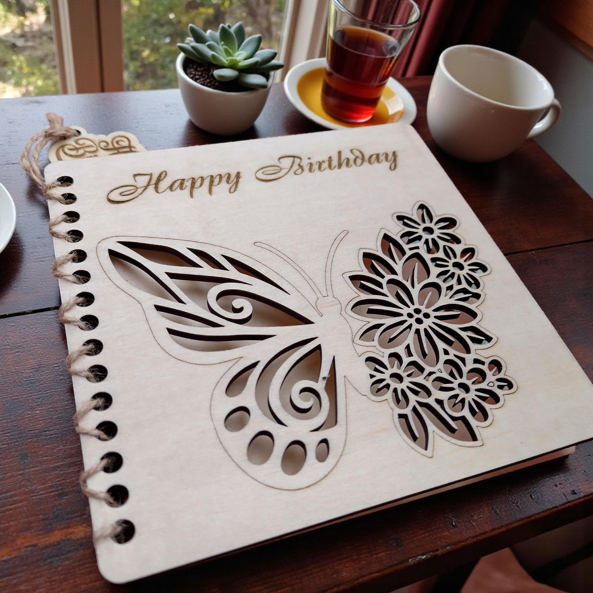 Wooden Happy Birthday Card for Her | Laser Cut Floral Butterfly Birthday Card | Engraved Wooden Keepsake Greeting Card Gift - product photo 4