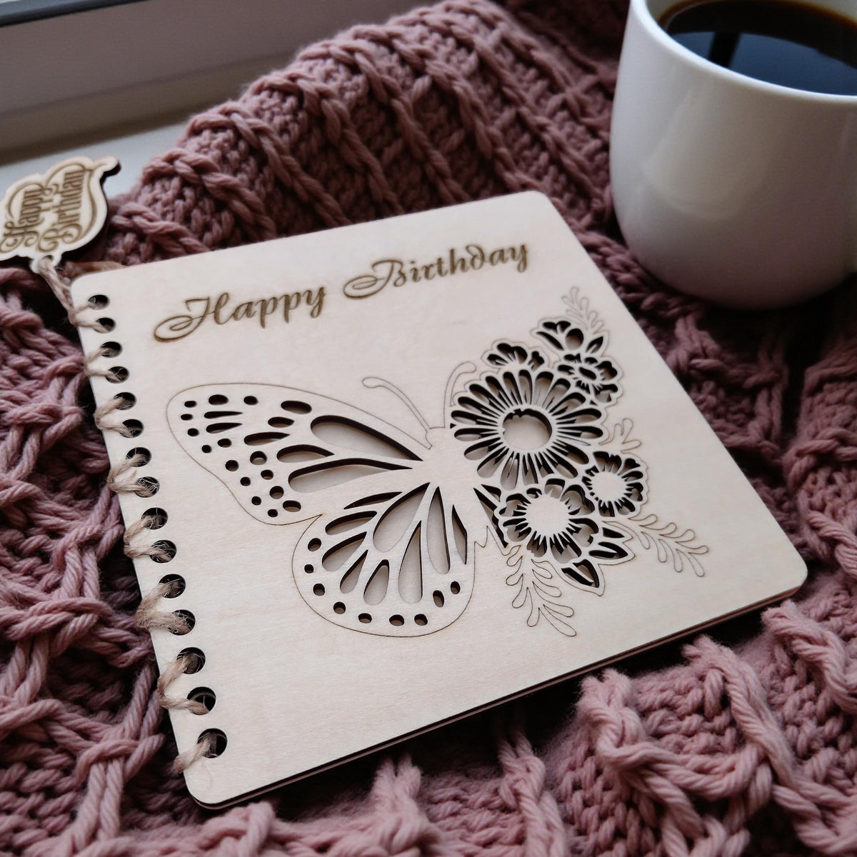 Personalised Wooden Happy Birthday Card | Laser Cut Floral Butterfly Card | Milestone 40th 50th 60th 70th Birthday Keepsake - product photo 2
