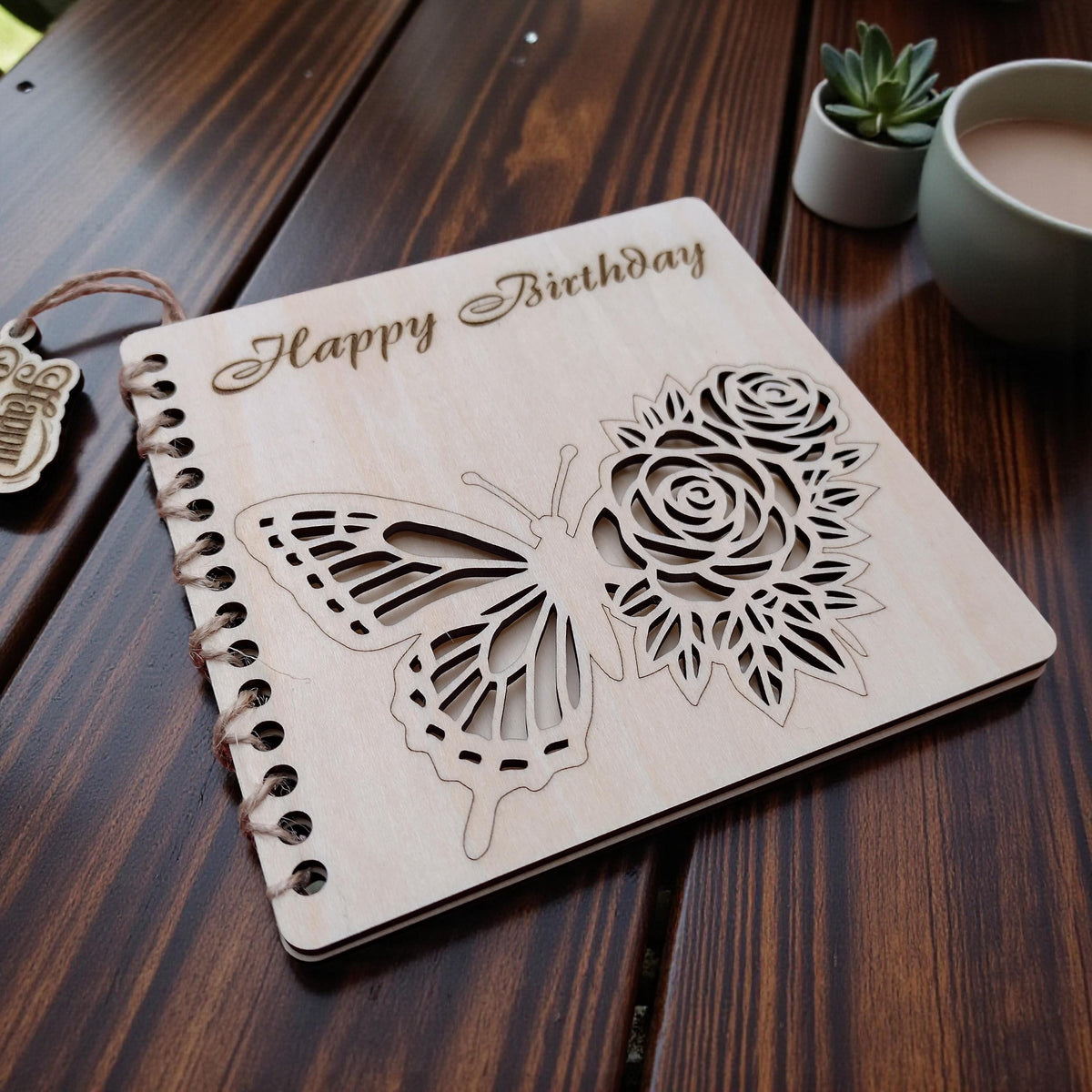 Personalised Wooden Happy Birthday Card | Laser Cut Floral Butterfly Card | Milestone 40th 50th 60th 70th Birthday Keepsake - product photo 3
